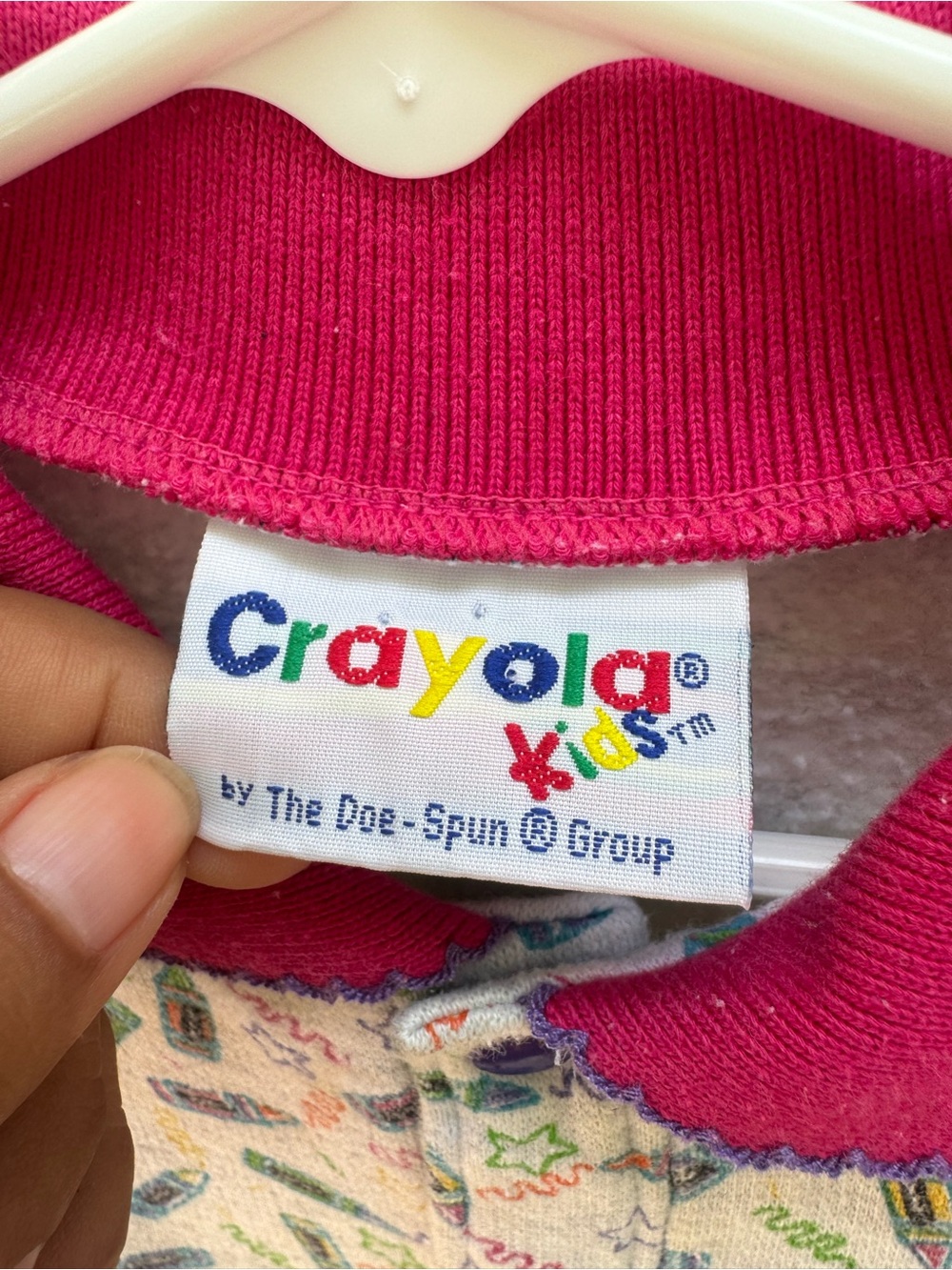 Vintage Crayola Printed Footie with Pink Collar and Teal Cuffs - Picture 2 of 6